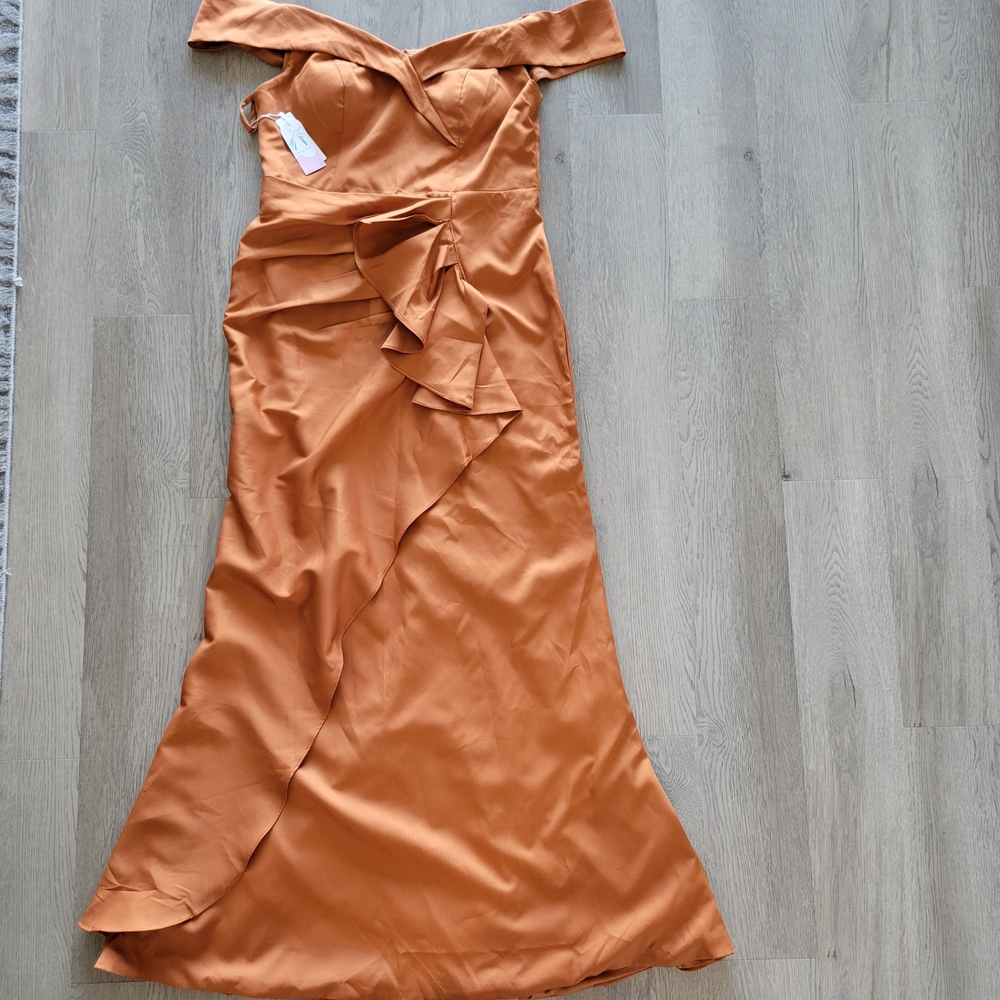NWT Burnt Orange Ruffle Wedding Bridal Bridemaids Gala Formal Gown Dress Size 16 - Picture 11 of 16